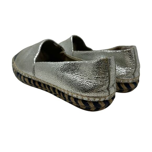 Tory Burch Silver Metallic Monogram Logo Leather Cap Toe Espadrilles Size 8.5 - Picture 8 of 14